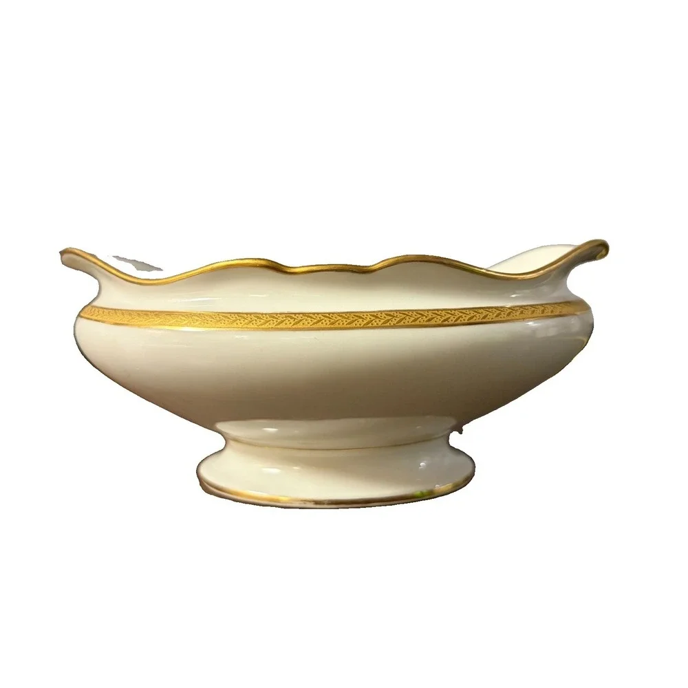 Antique Wm Guerin Limoges France Gravy Boat Underplate Raised Gold Floral